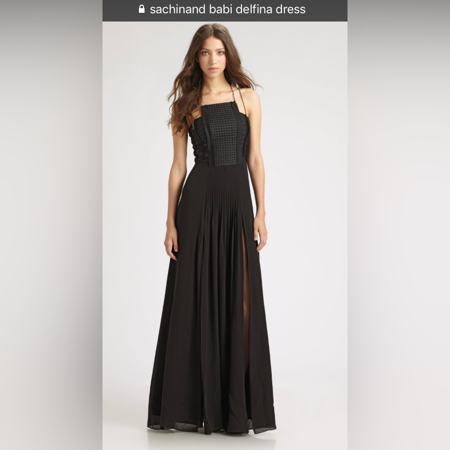 Sachin + Babi Black Pleated Bustier Prom Gown